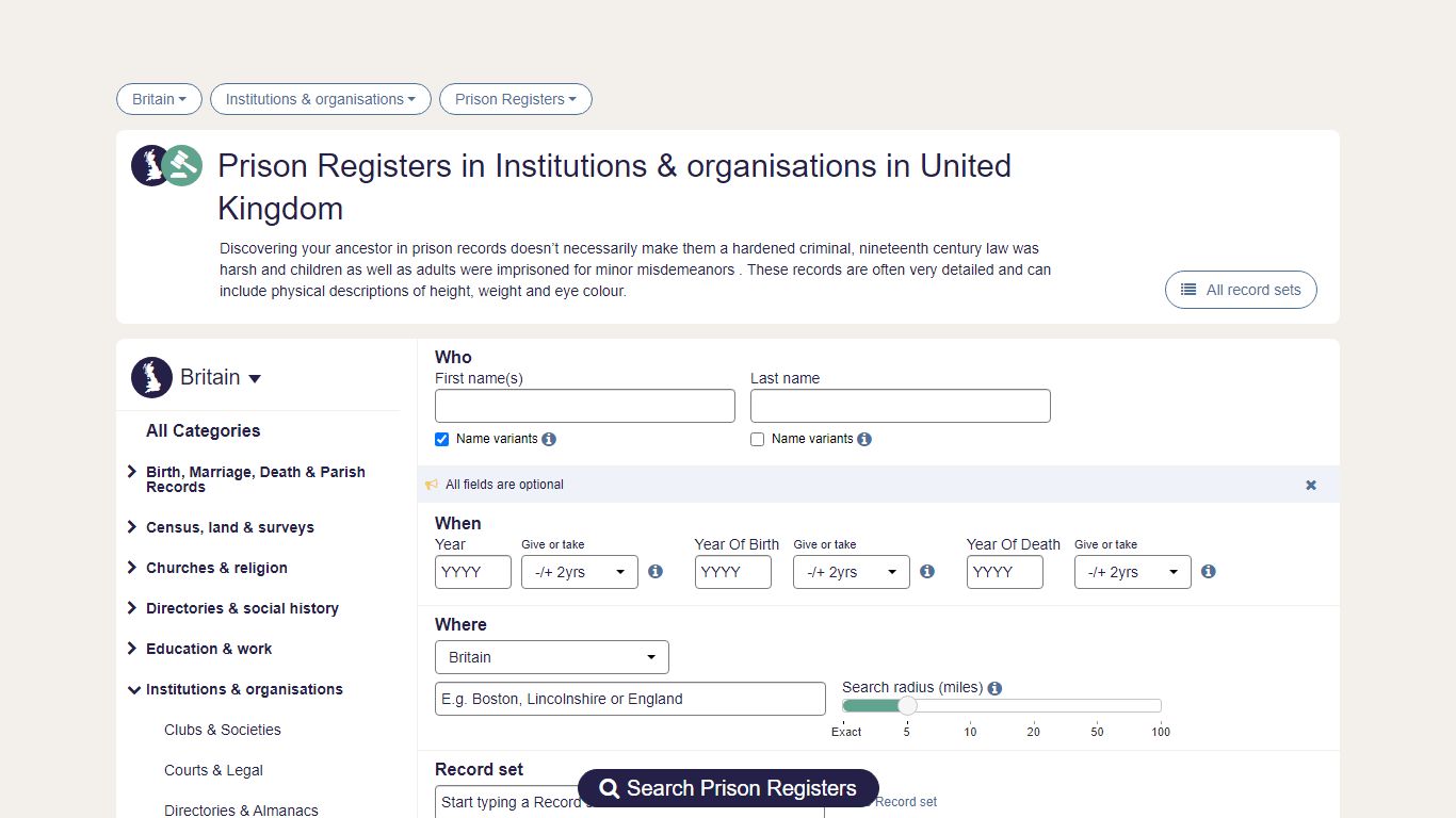 Prison Registers in Institutions & organisations, United Kingdom ...